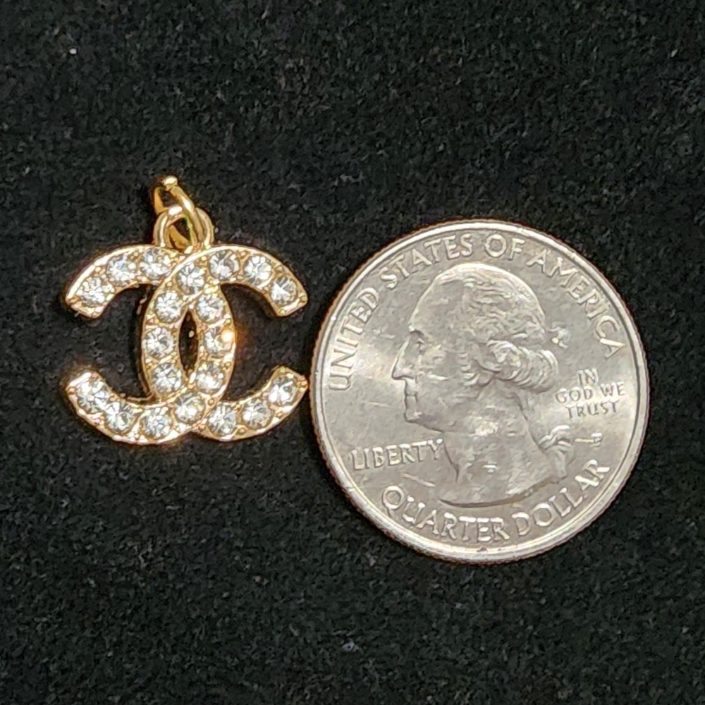Gold Crystal Double-C Logo Pendant Charm